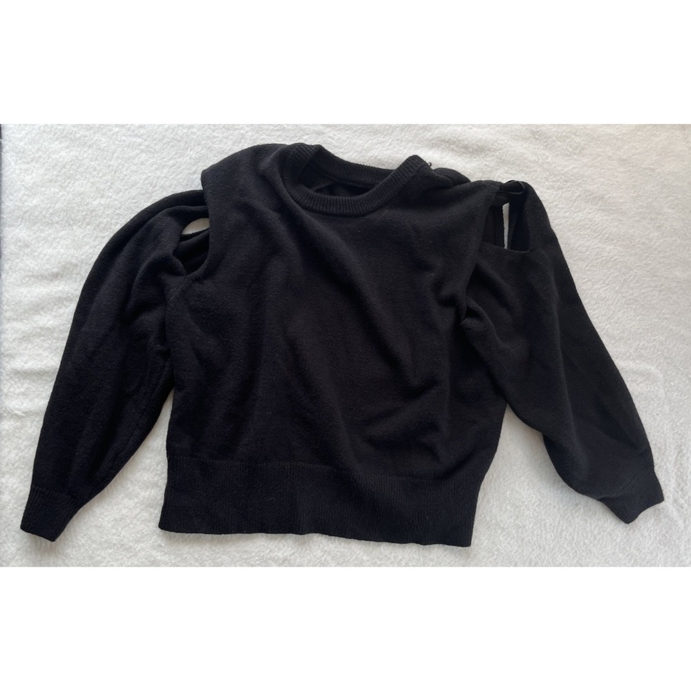 Zara Sweater Women's Small Black Knit Pullover Black Cold Shoulder BOHO